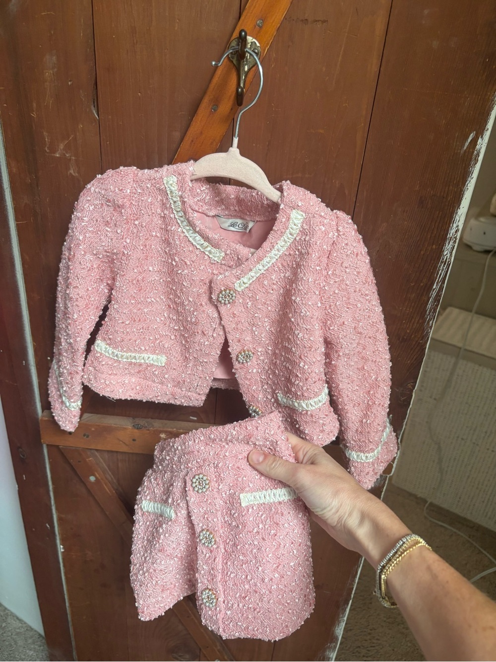 Le Chic Kids Demure Tweed 2 Piece Skirt & Jacket Set Size 2